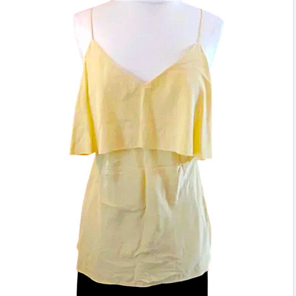 Diane Von Furstenberg SILK Canary Yellow Layered Ruffle Camisole Top Size M EUC